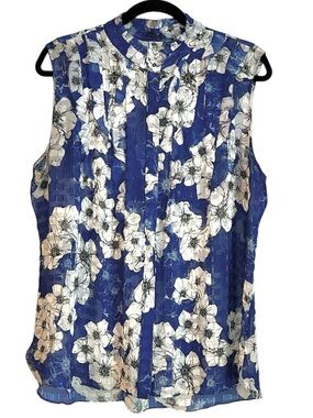 Elie Tahari Trixie Sleeveless Blue Ruffled Blouse Size XL